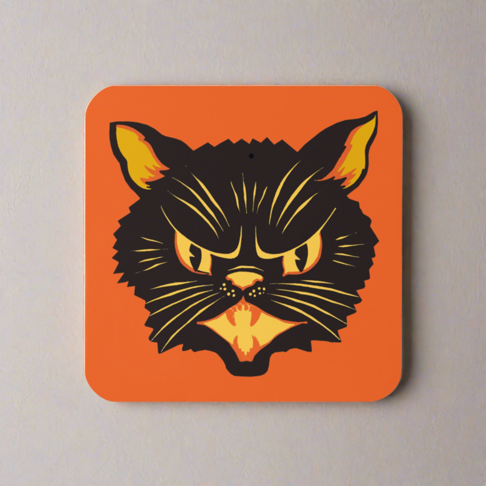 Black Cat Vintage Retro Halloween Print Orange Cork-back Coaster