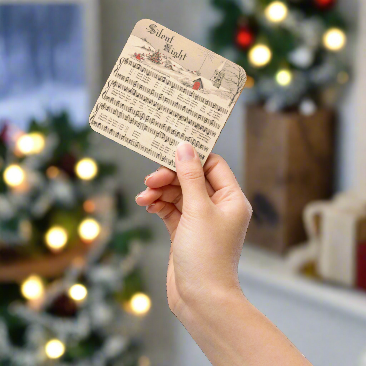 Silent Night Vintage Sheet Music Retro Christmas Print Cork-back Coaster