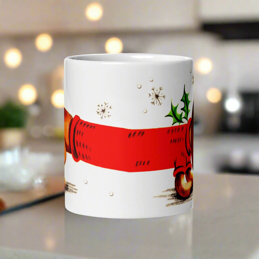 Christmas Dachshund Mid Century Retro Christmas Print Glossy Mug