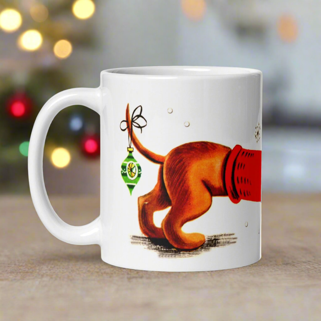 Christmas Dachshund Mid Century Retro Christmas Print Glossy Mug