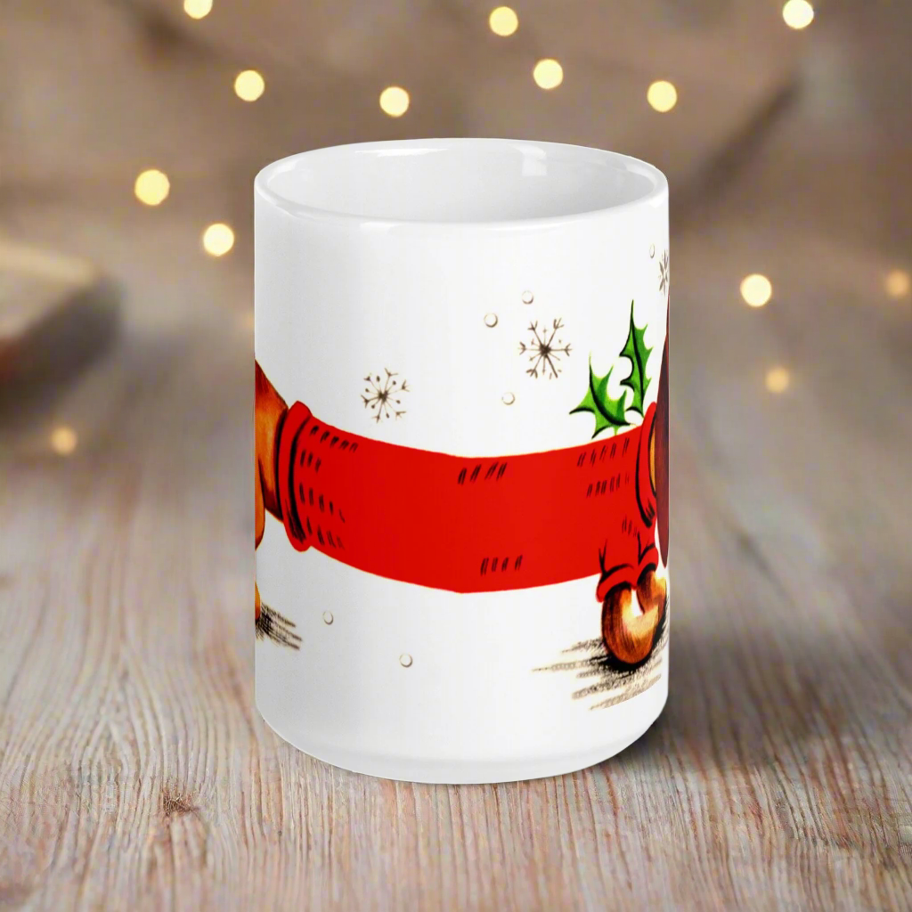 Christmas Dachshund Mid Century Retro Christmas Print Glossy Mug