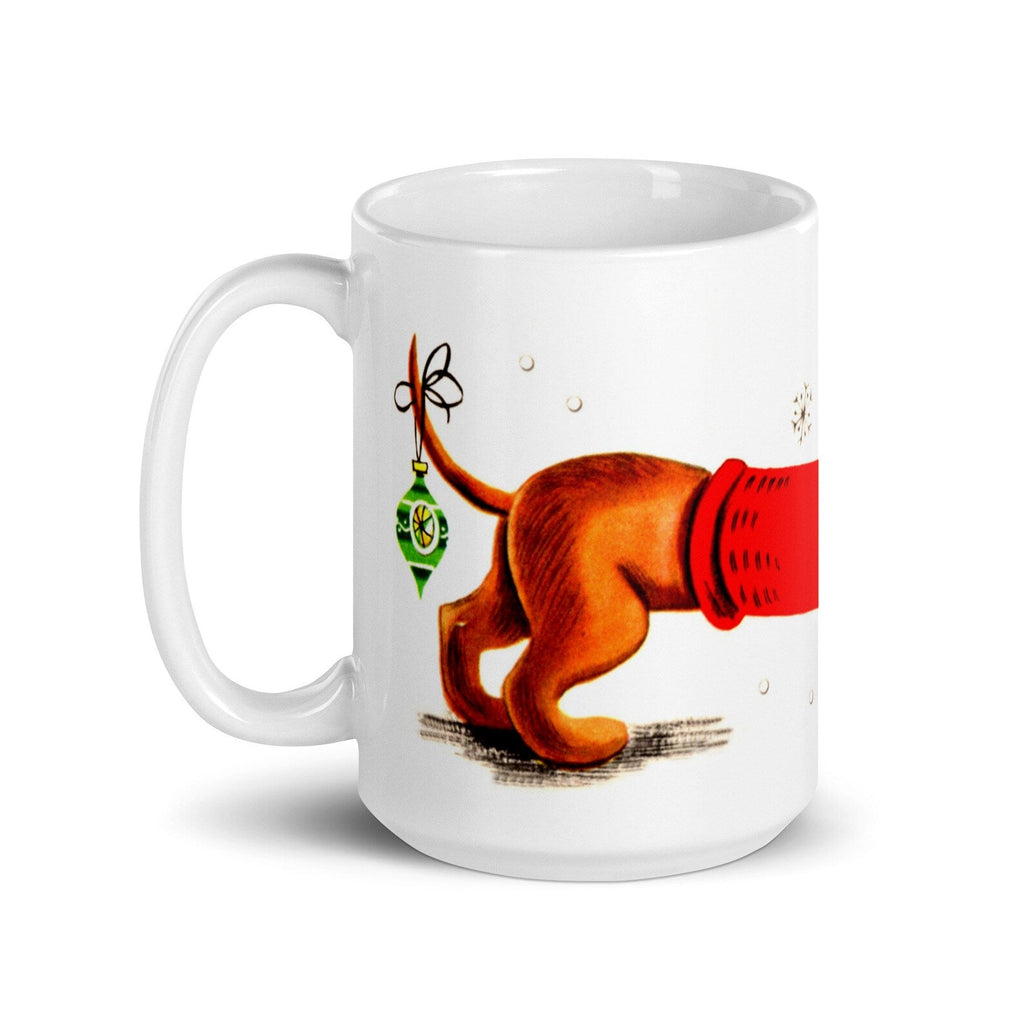 Christmas Dachshund Mid Century Retro Christmas Print Glossy Mug