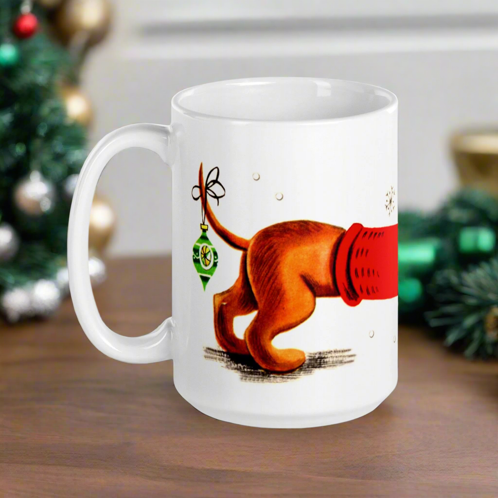 Christmas Dachshund Mid Century Retro Christmas Print Glossy Mug