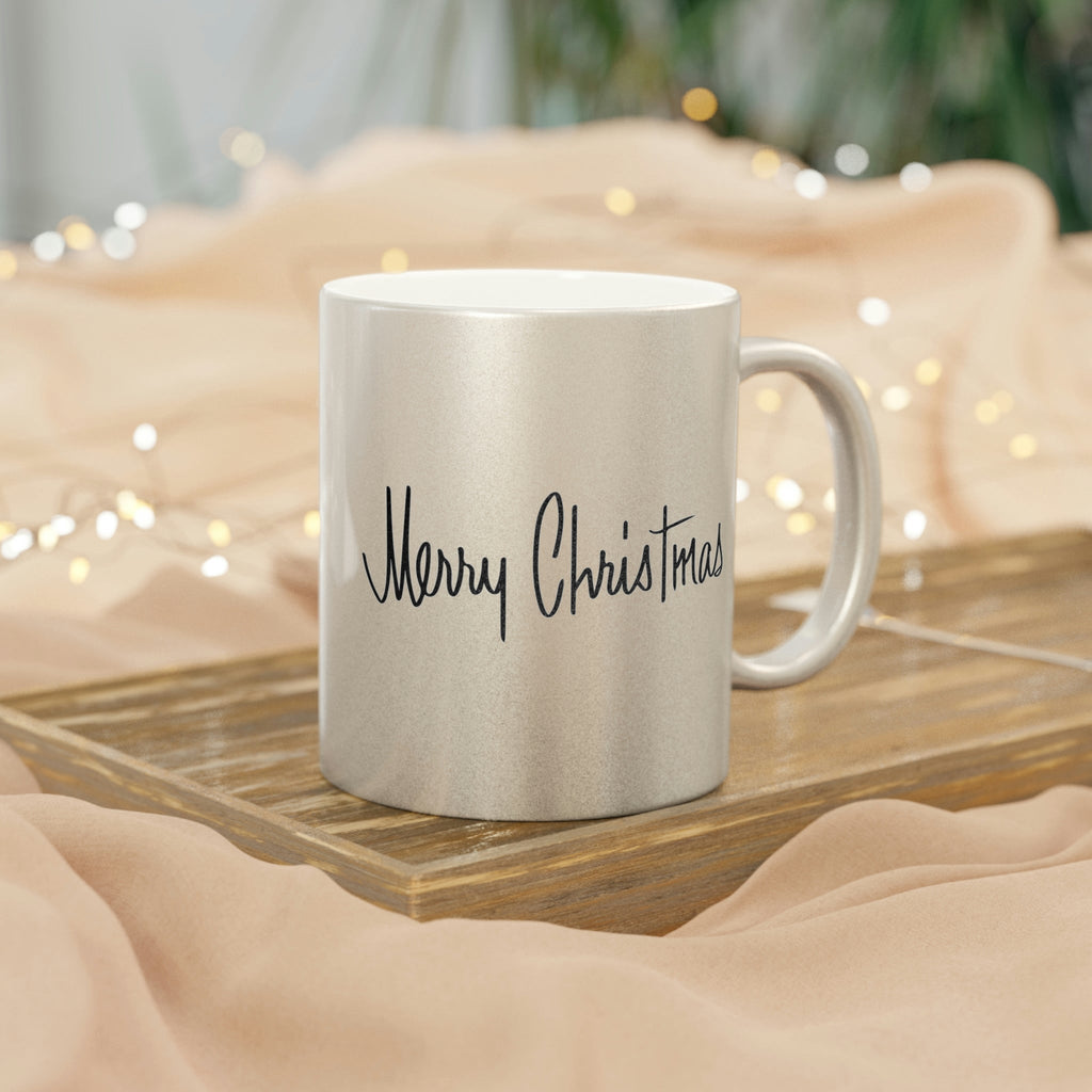 Merry Christmas Silver Mid Century Retro Christmas Print Metallic Mug