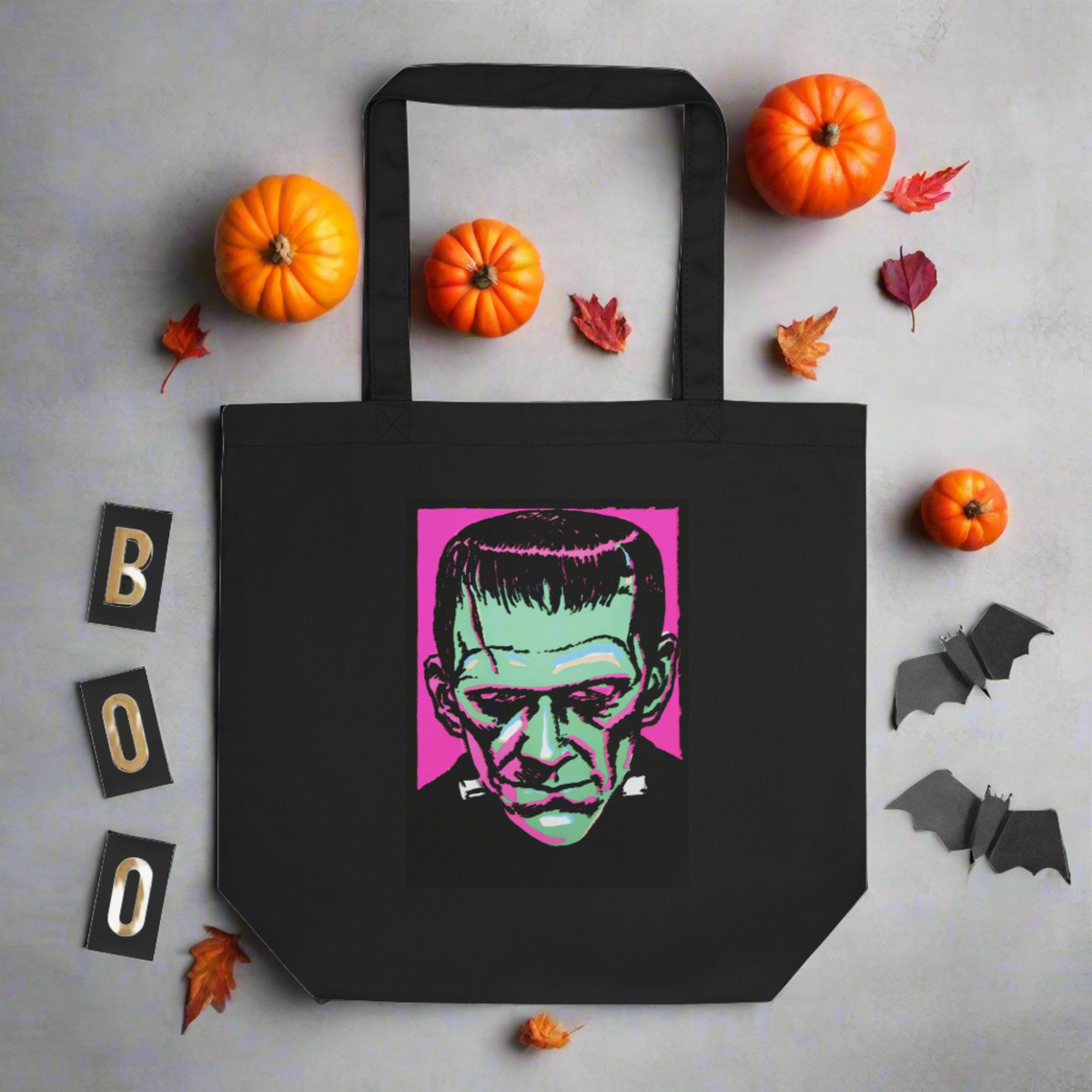 Frankenstein Monster Retro Halloween Print Eco Cotton Tote Bag