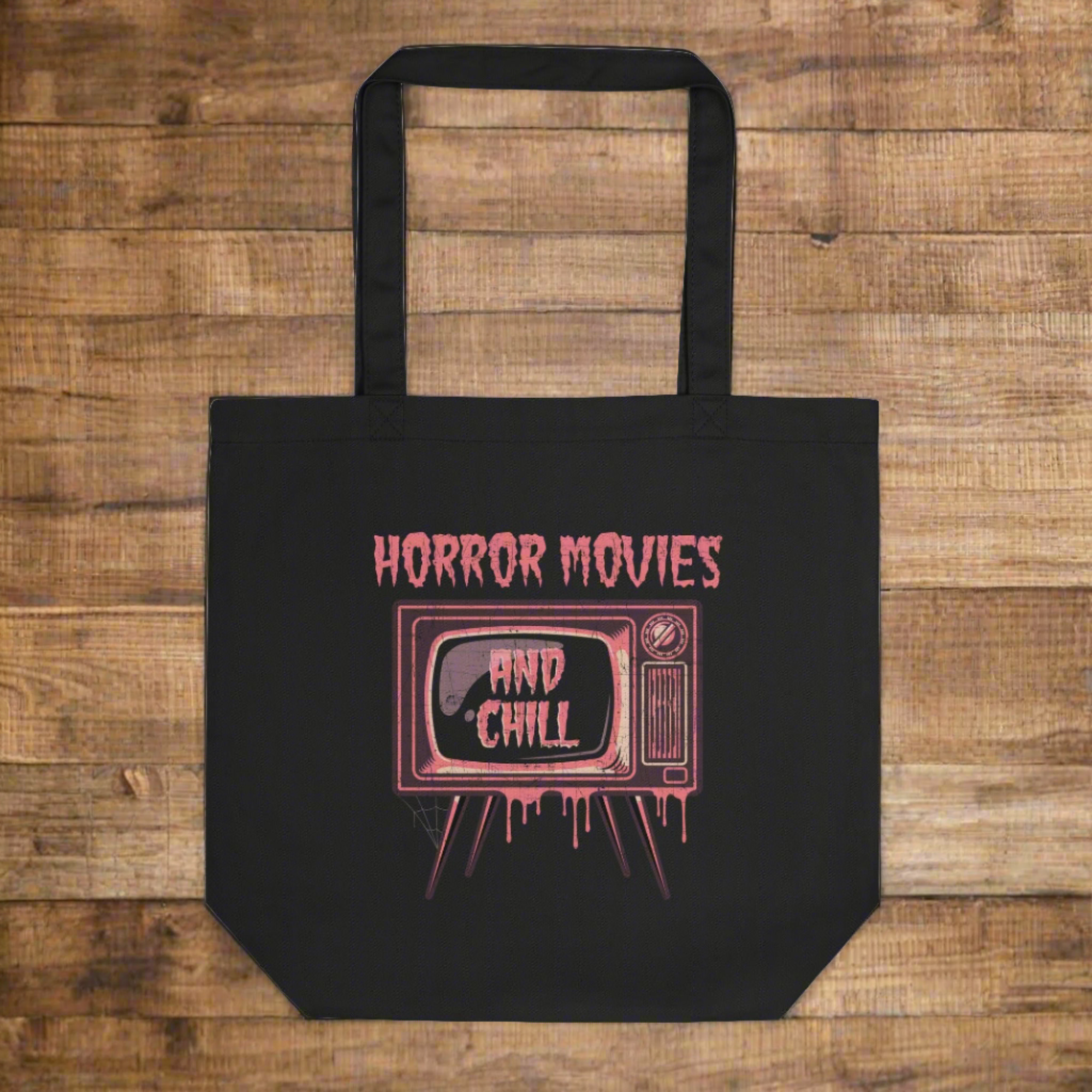 Horror Movies And Chill Distressed Style Halloween Eco Cotton Tote Bag