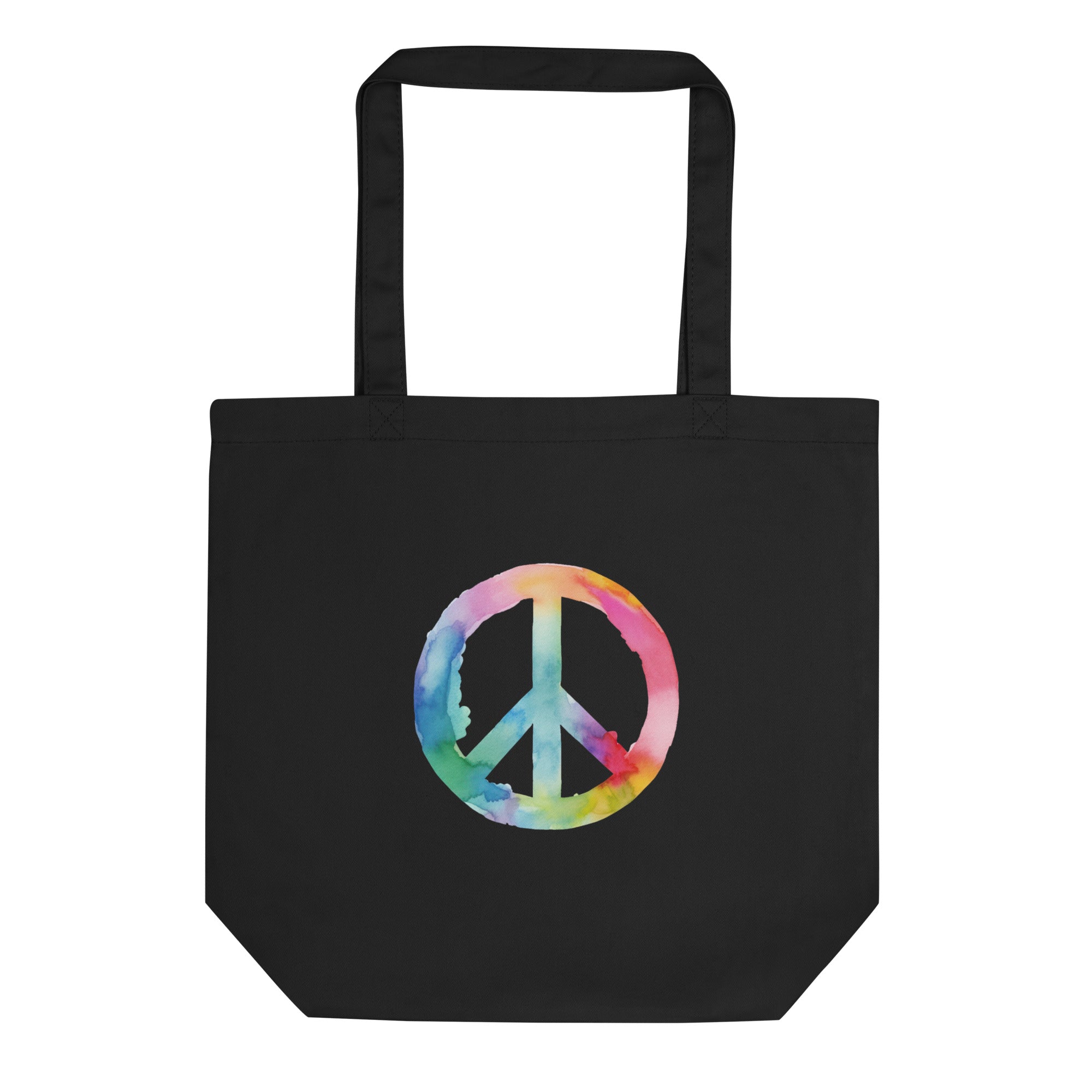 Rainbow Watercolor Peace Sign Eco Cotton Tote Bag