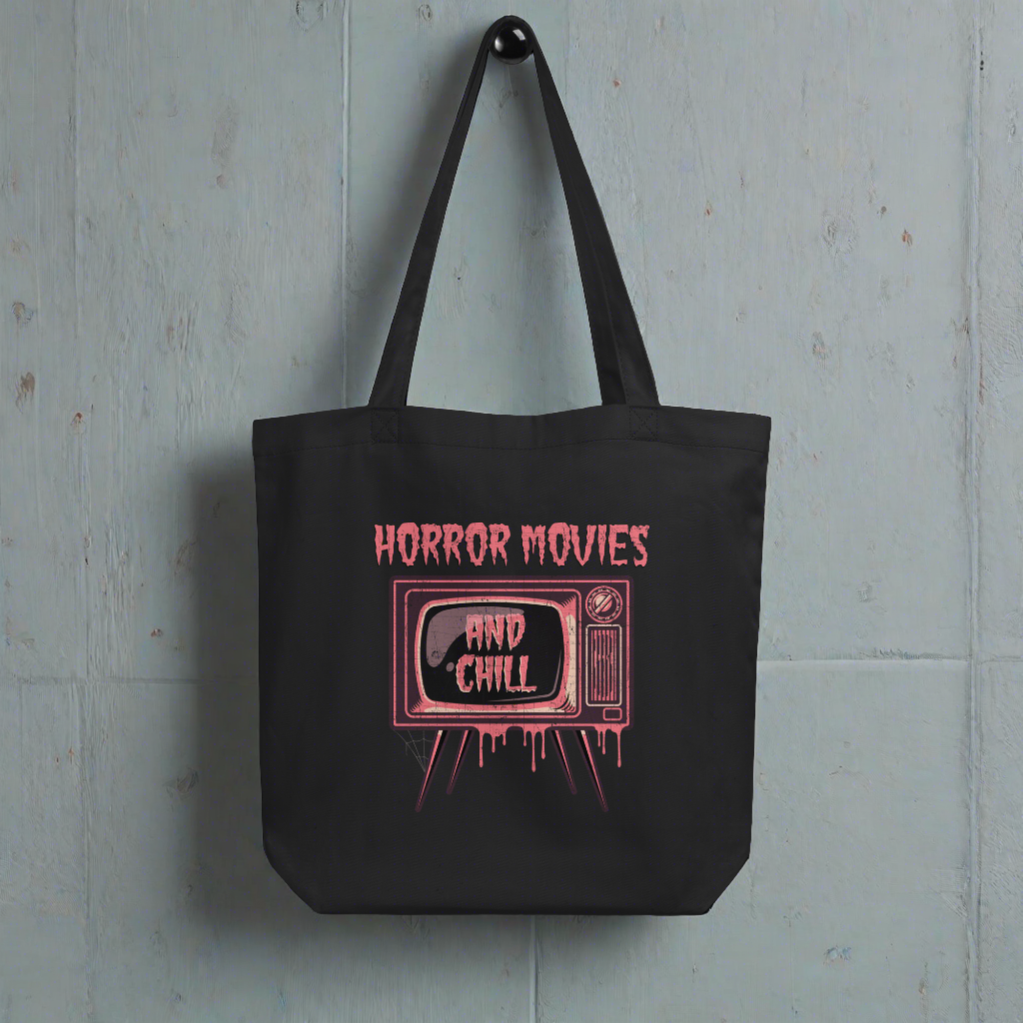 Horror Movies And Chill Distressed Style Halloween Eco Cotton Tote Bag