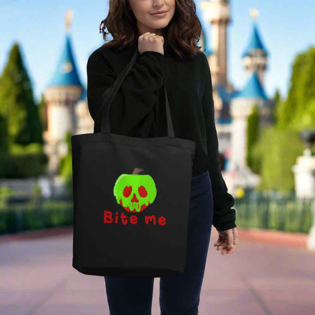 Bite Me Poison Apple Evil Queen Snow White Halloween Large Eco Cotton Tote Bag