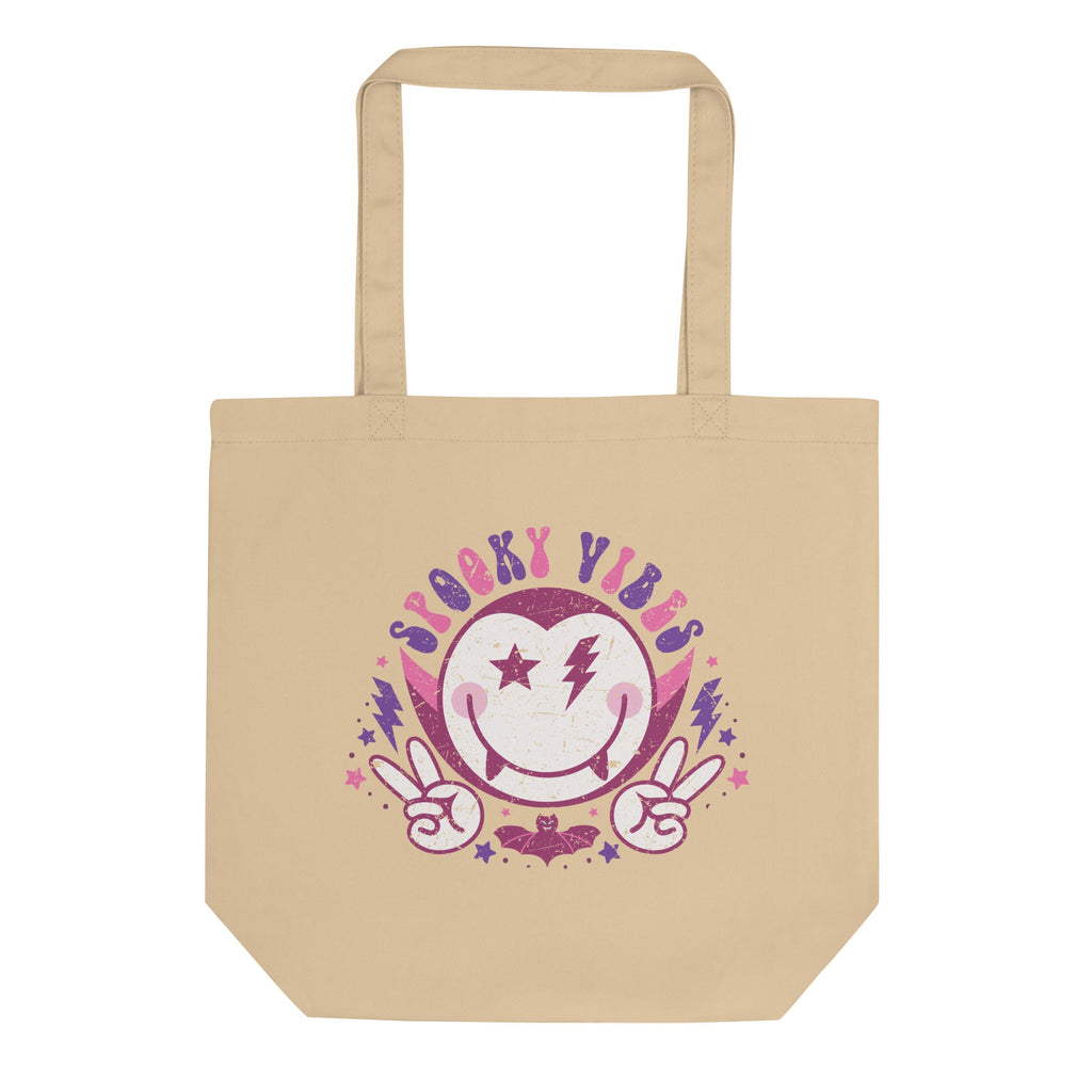 Spooky Vibes Cute Dracula Vampire Halloween Eco Cotton Tote Bag