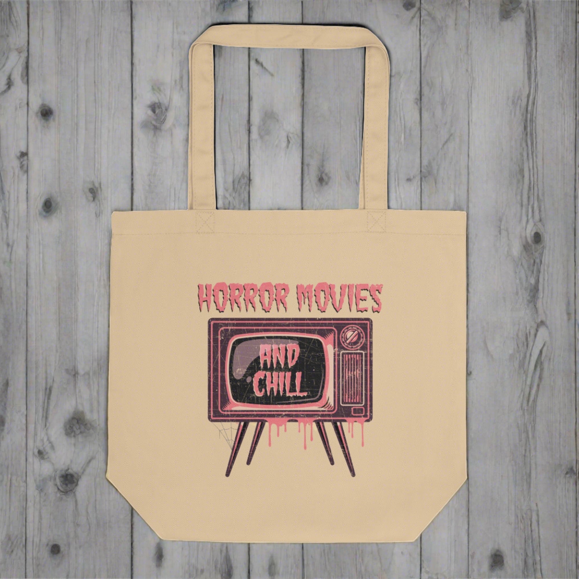 Horror Movies And Chill Distressed Style Halloween Eco Cotton Tote Bag
