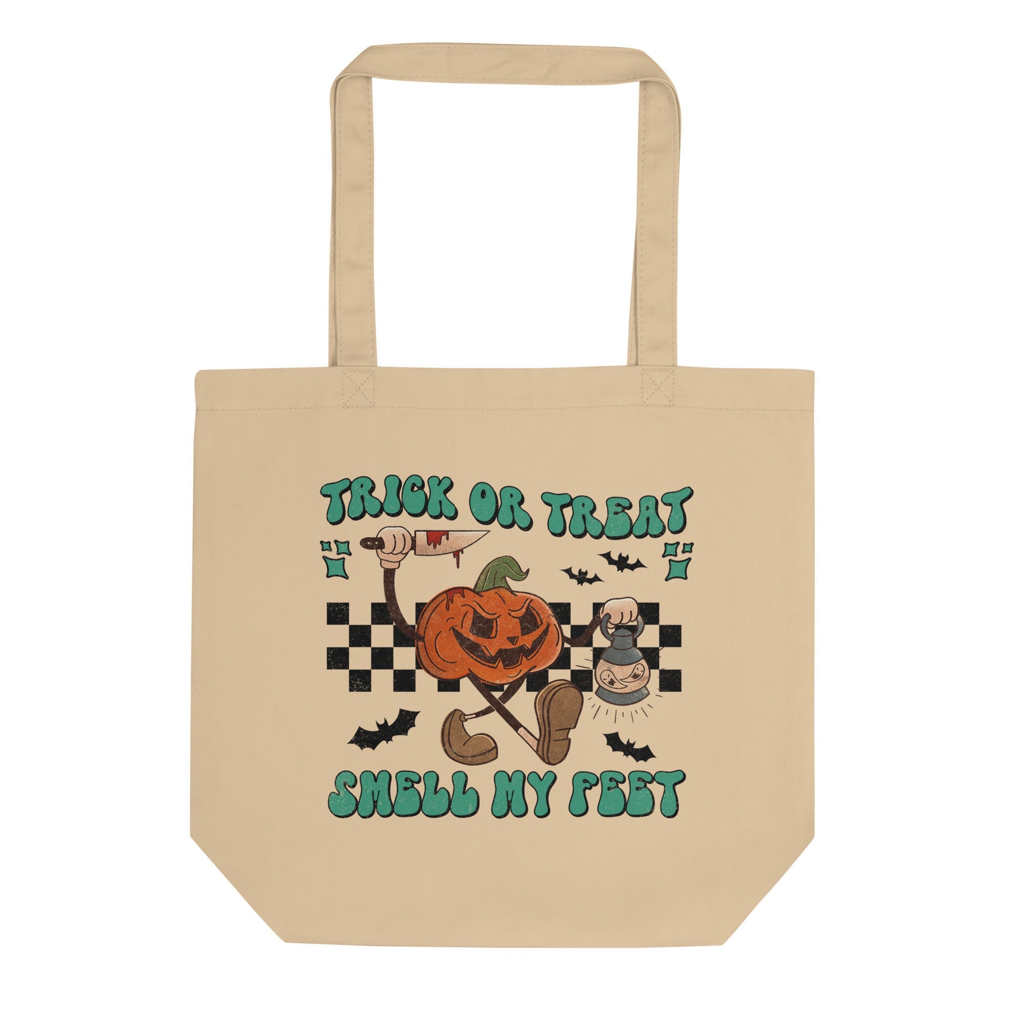 Trick Or Treat Smell My Feet Jack O Lantern Retro Style Halloween Eco Cotton Tote Bag