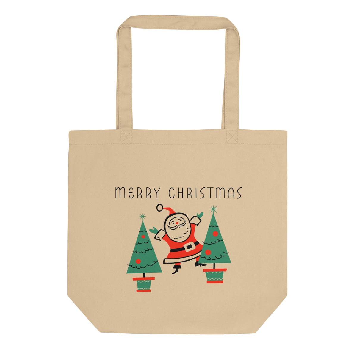 Merry Christmas Santa Mid Century Retro Christmas Print Eco Cotton Tote Bag