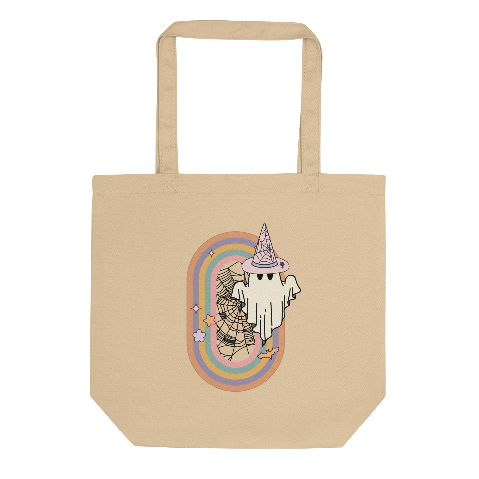 Halloween Ghost Witch Boho Rainbow Halloween Eco Cotton Tote Bag
