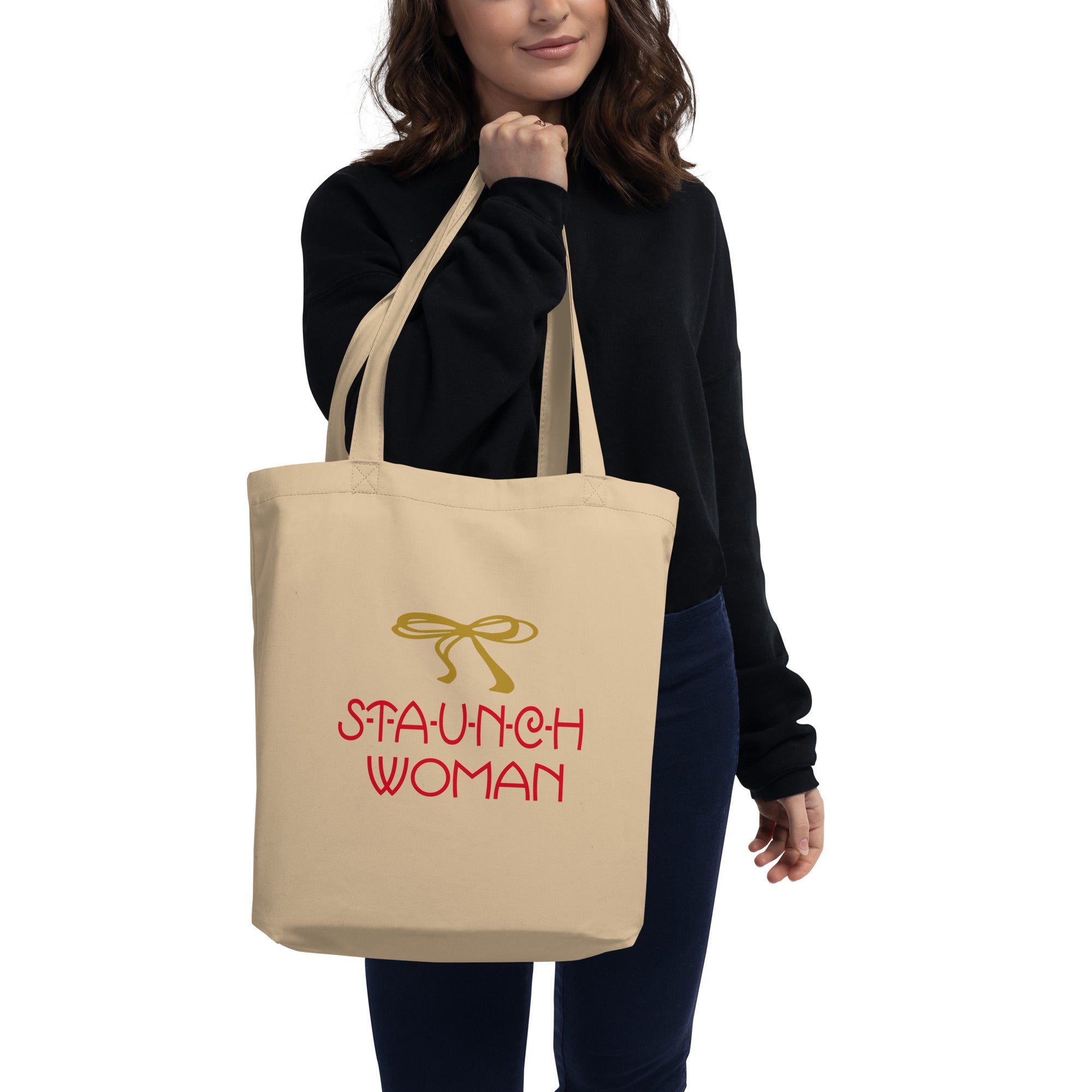 Little Edie Gold Bow Staunch Woman Eco Cotton Tote Bag