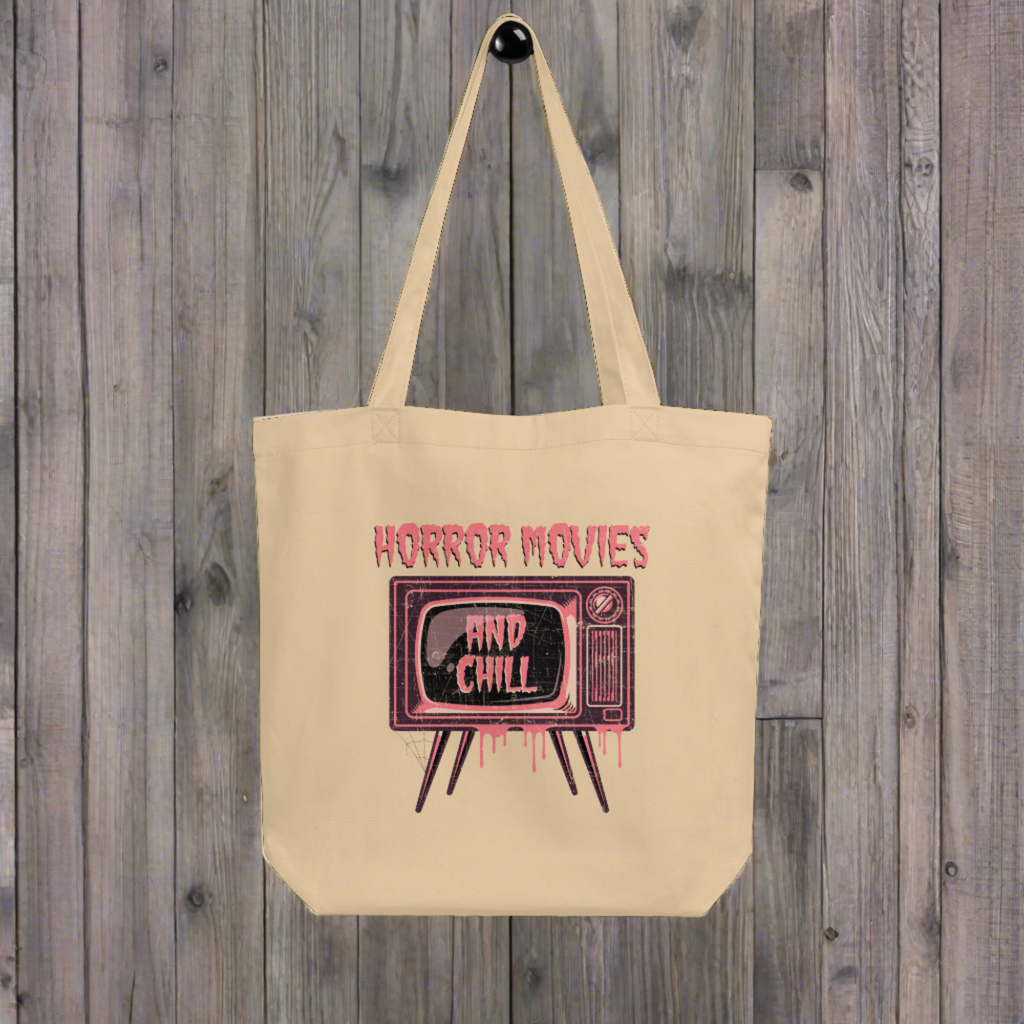 Horror Movies And Chill Distressed Style Halloween Eco Cotton Tote Bag