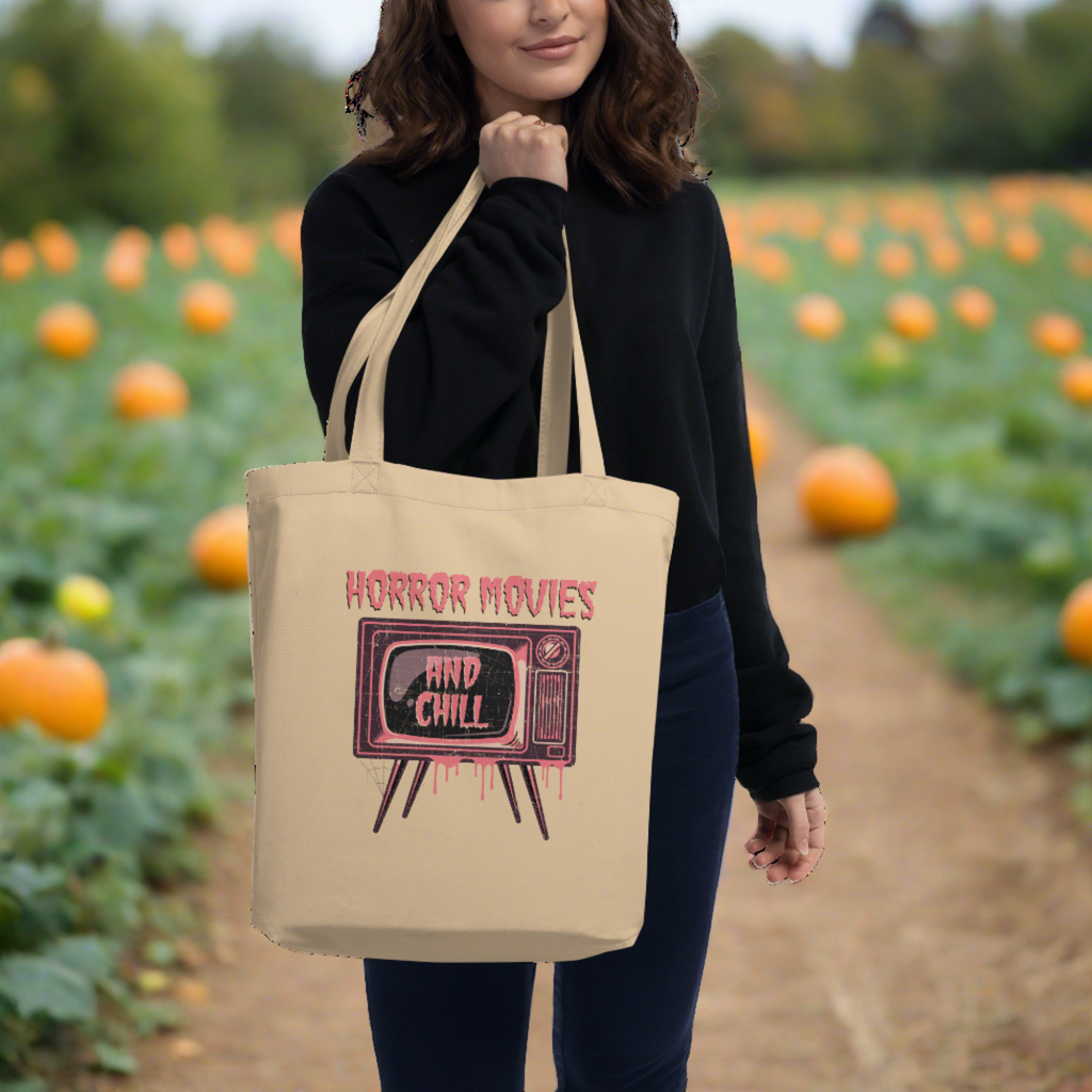 Horror Movies And Chill Distressed Style Halloween Eco Cotton Tote Bag