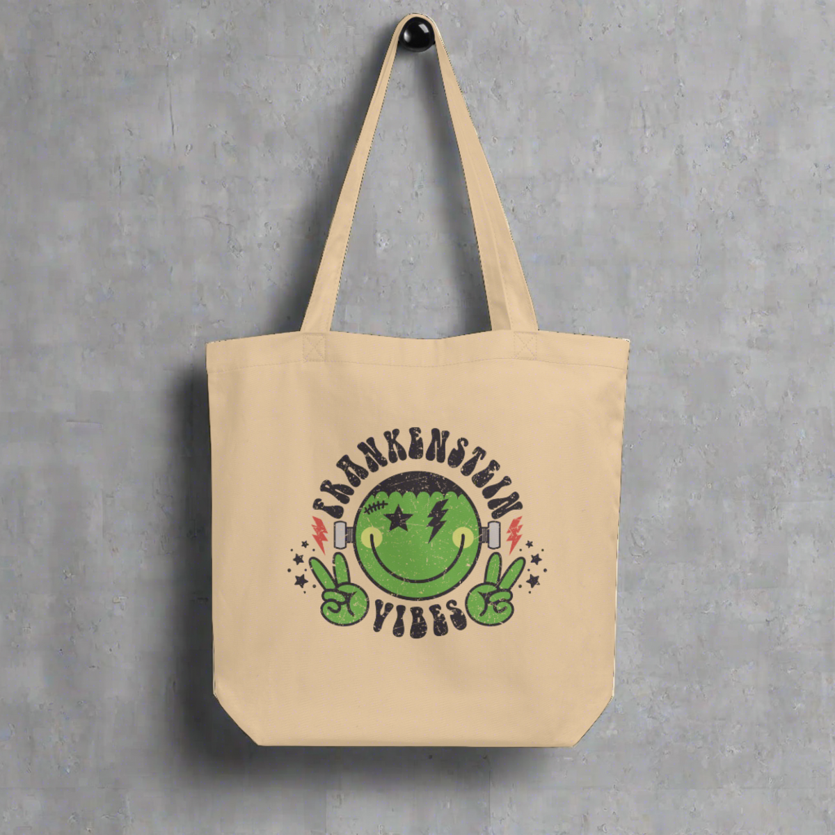 Frankenstein Vibes Distressed Style Halloween Eco Cotton Tote Bag