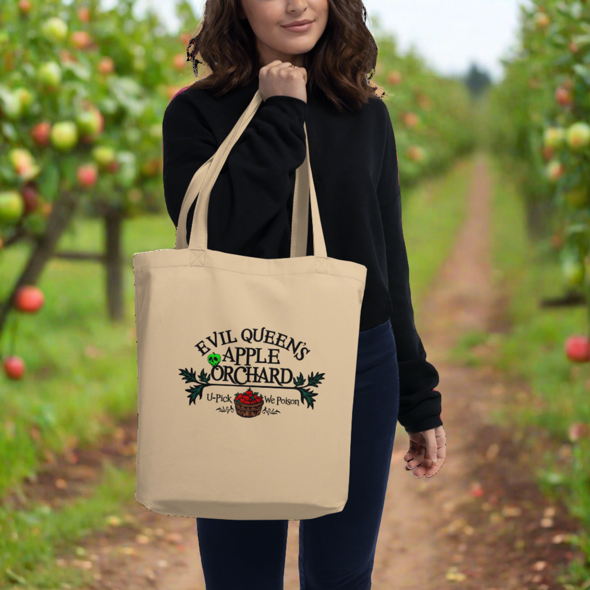 Snow White Evil Queen's Apple Orchard Halloween Spooky Cute Large Eco Cotton Tote Bag