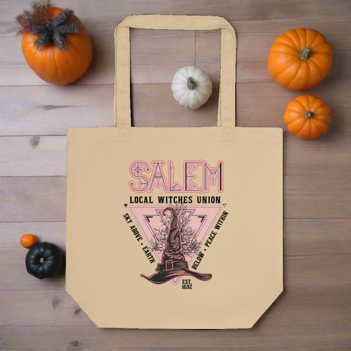 Salem Witches Union Halloween Large Eco Cotton Tote Bag