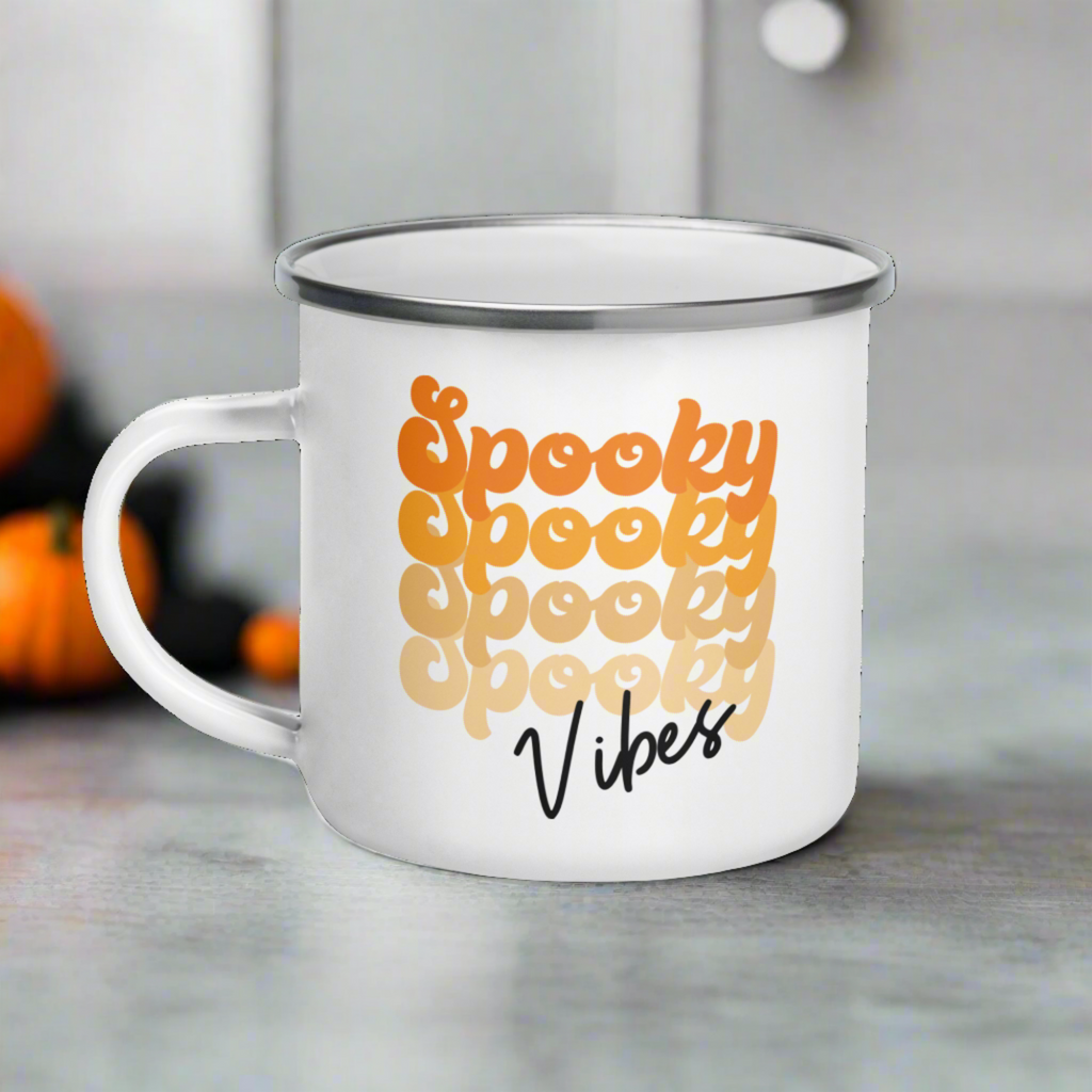 Spooky Vibes Halloween Hot Chocolate Camping Enamel Mug
