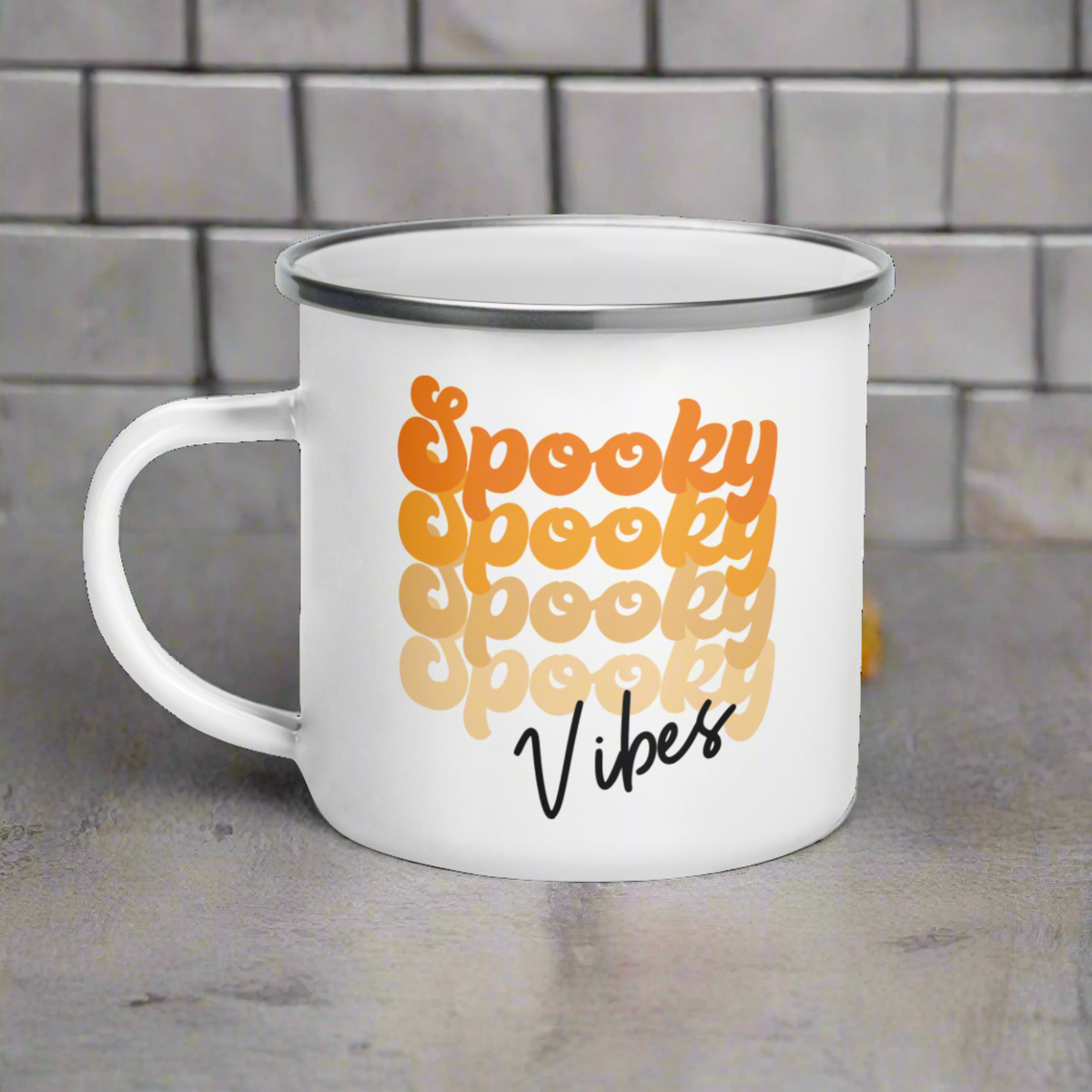 Spooky Vibes Halloween Hot Chocolate Camping Enamel Mug