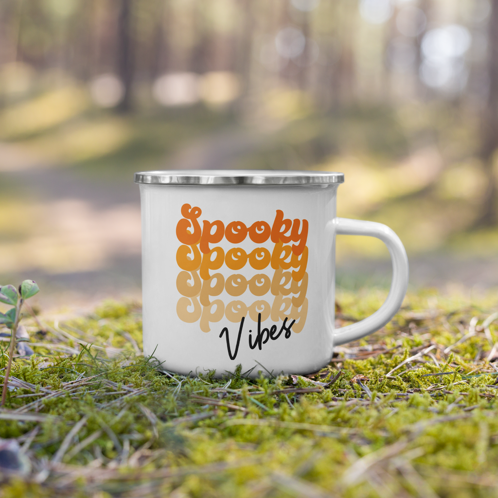 Spooky Vibes Halloween Hot Chocolate Camping Enamel Mug