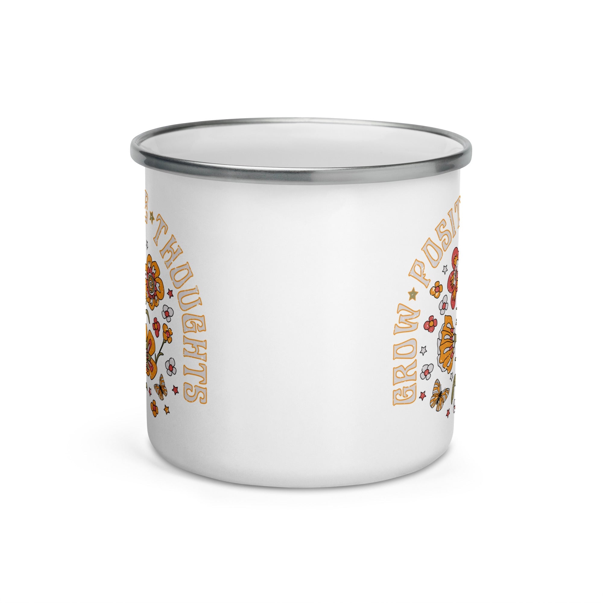 Grow Positive Thoughts Retro Style Enamel Hot Chocolate Camping Mug