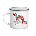 Seasons Greetings Bow Mid Century Retro Christmas Print Hot Chocolate Camping Enamel Mug