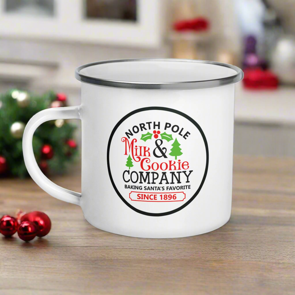 North Pole Milk & Cookie Company Christmas Hot Chocolate Camping Enamel Mug
