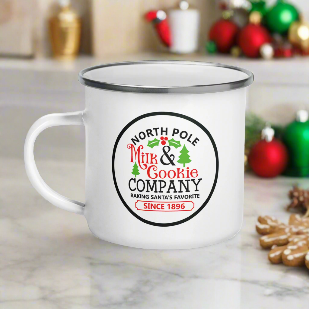North Pole Milk & Cookie Company Christmas Hot Chocolate Camping Enamel Mug