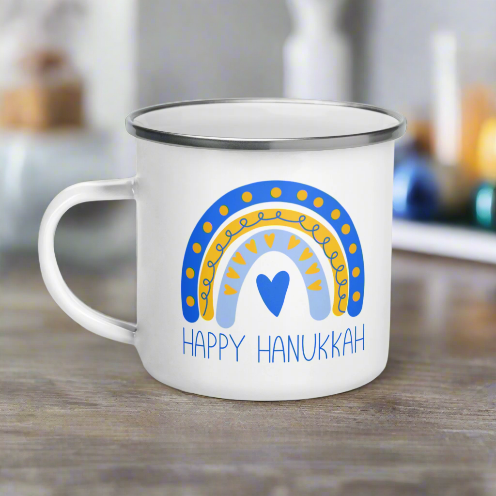 Happy Hanukkah Boho Rainbow Enamel Mug