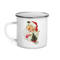 Santa With Tree Star Mid Century Retro Christmas Print Hot Chocolate Camping Enamel Mug