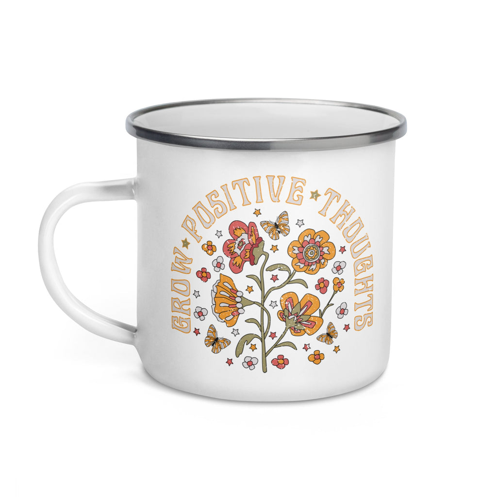 Grow Positive Thoughts Retro Style Enamel Hot Chocolate Camping Mug