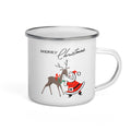 Merry Christmas Santa And Reindeer Mid Century Retro Christmas Hot Chocolate Camping Enamel Mug