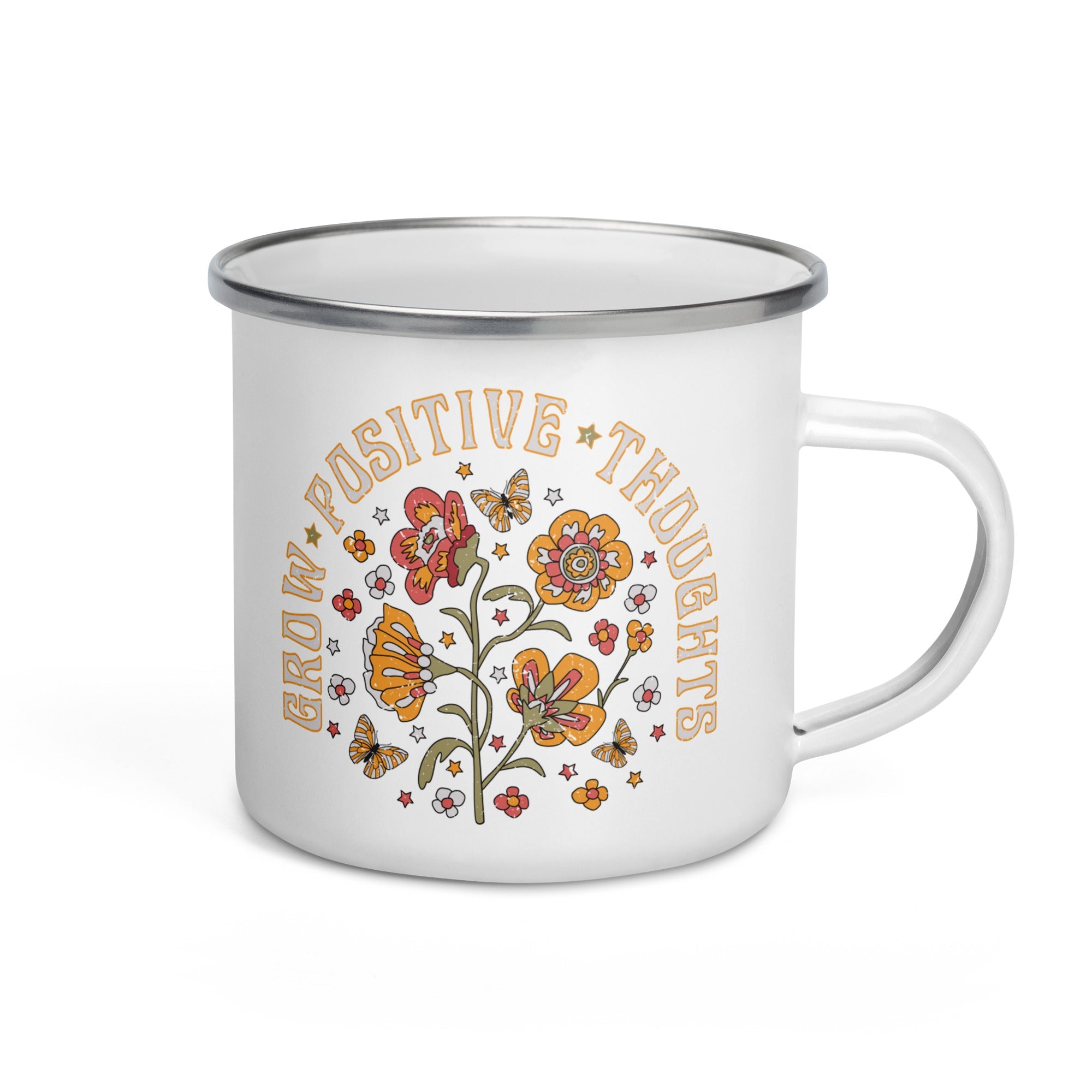 Grow Positive Thoughts Retro Style Enamel Hot Chocolate Camping Mug