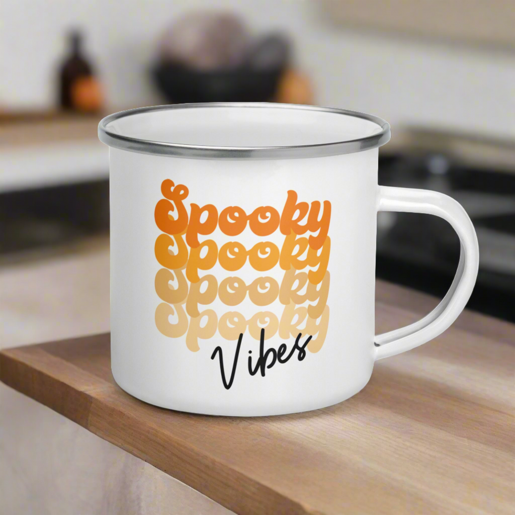 Spooky Vibes Halloween Hot Chocolate Camping Enamel Mug