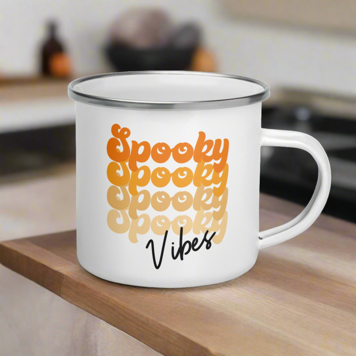 Spooky Vibes Halloween Hot Chocolate Camping Enamel Mug