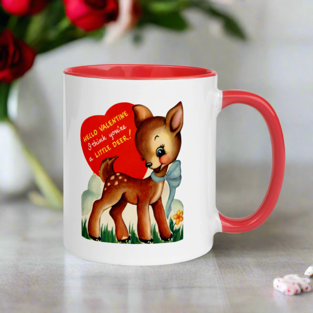 Little Deer Retro Midcentury Valentine's Day Glossy Coffee Mug