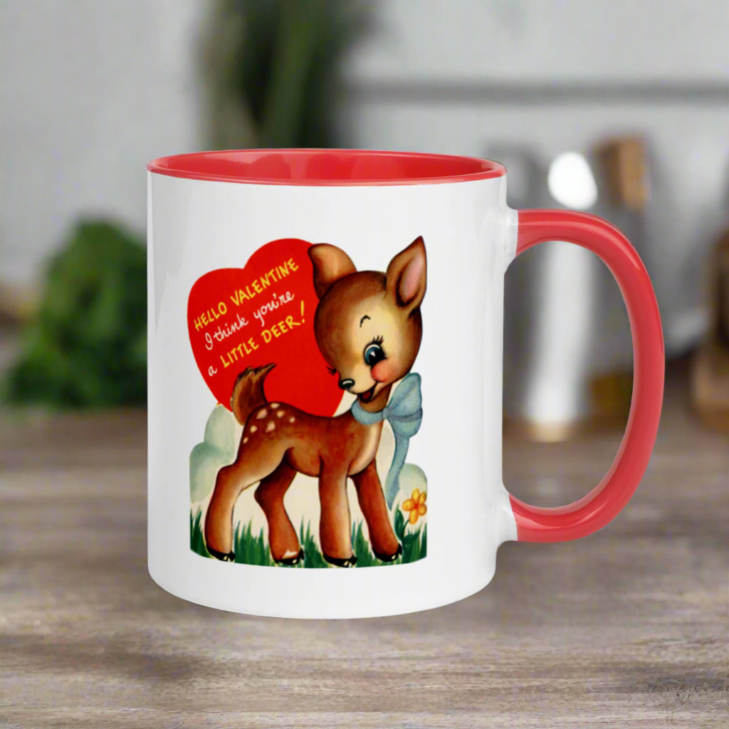 Little Deer Retro Midcentury Valentine's Day Glossy Coffee Mug