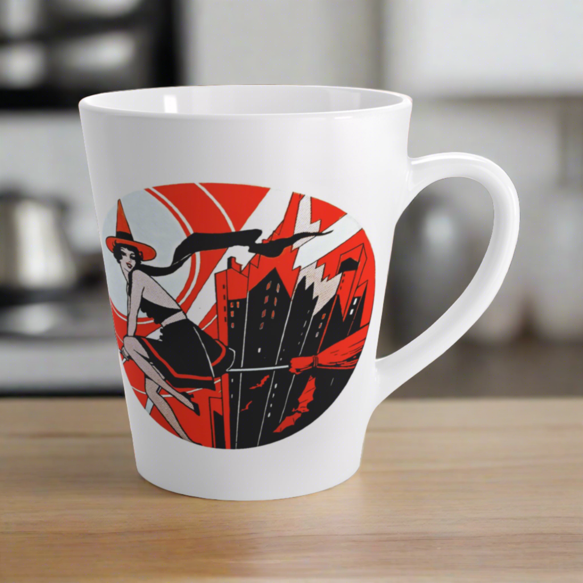 Flapper Witch Retro Deco Vintage Halloween Print Latte Coffee Mug