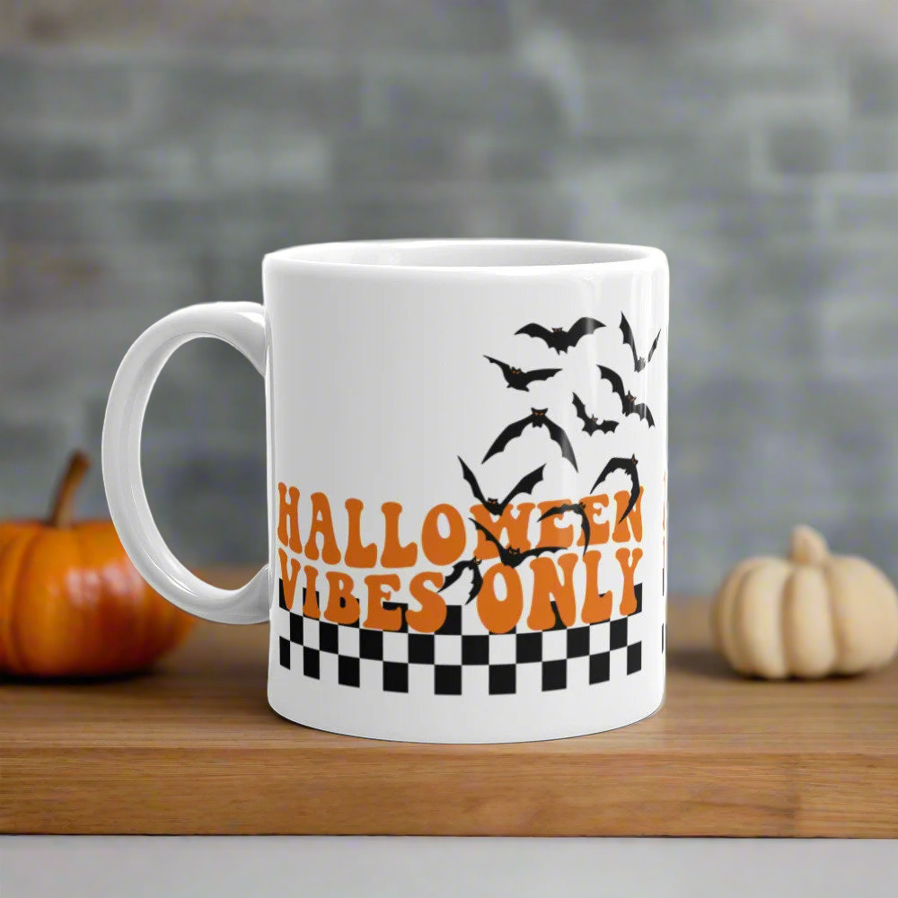 Halloween Vibes Only Bats Halloween Glossy Coffee Mug