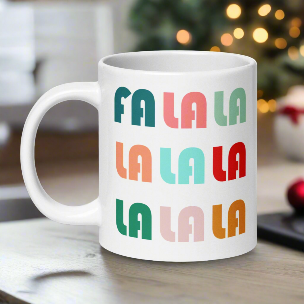 Fa La La La Retro Style Christmas Print Glossy Mug