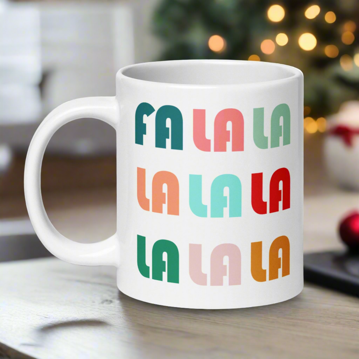 Fa La La La Retro Style Christmas Print Glossy Mug