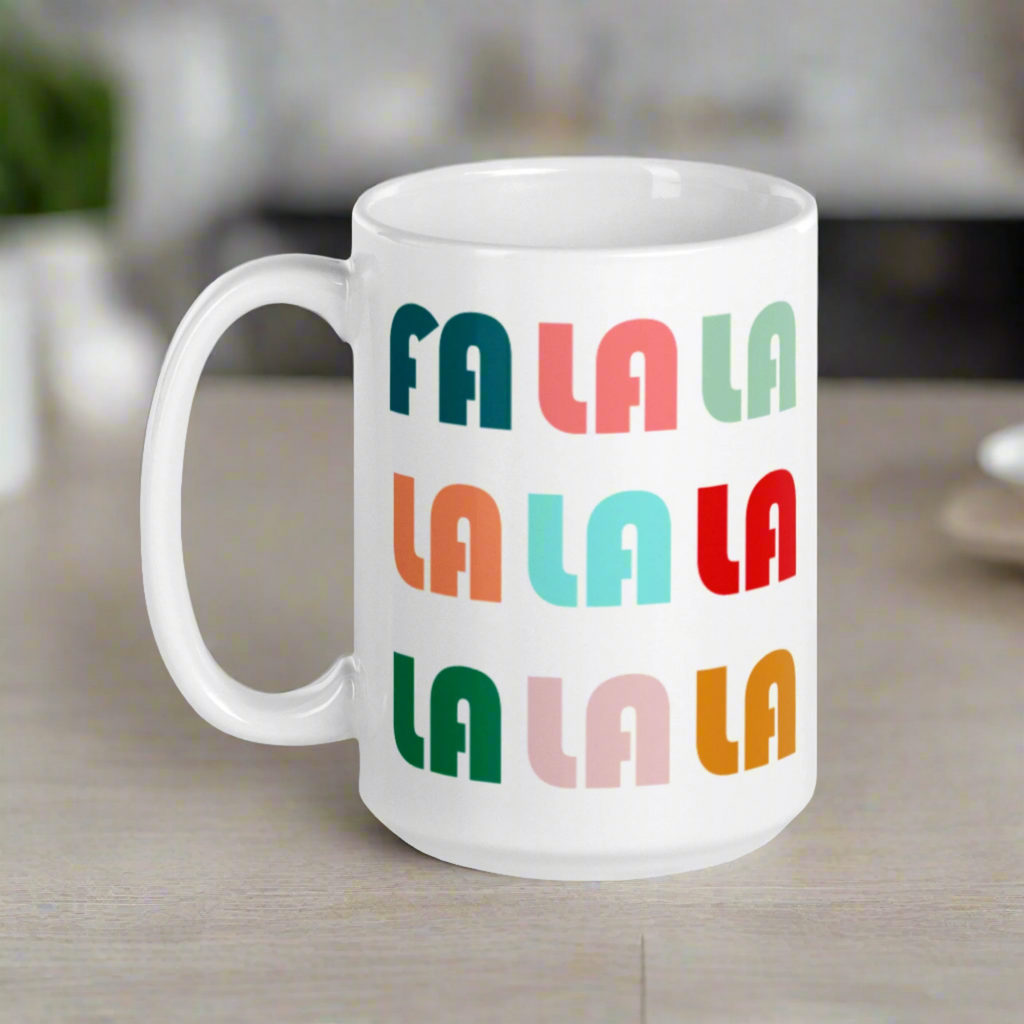 Fa La La La Retro Style Christmas Print Glossy Mug
