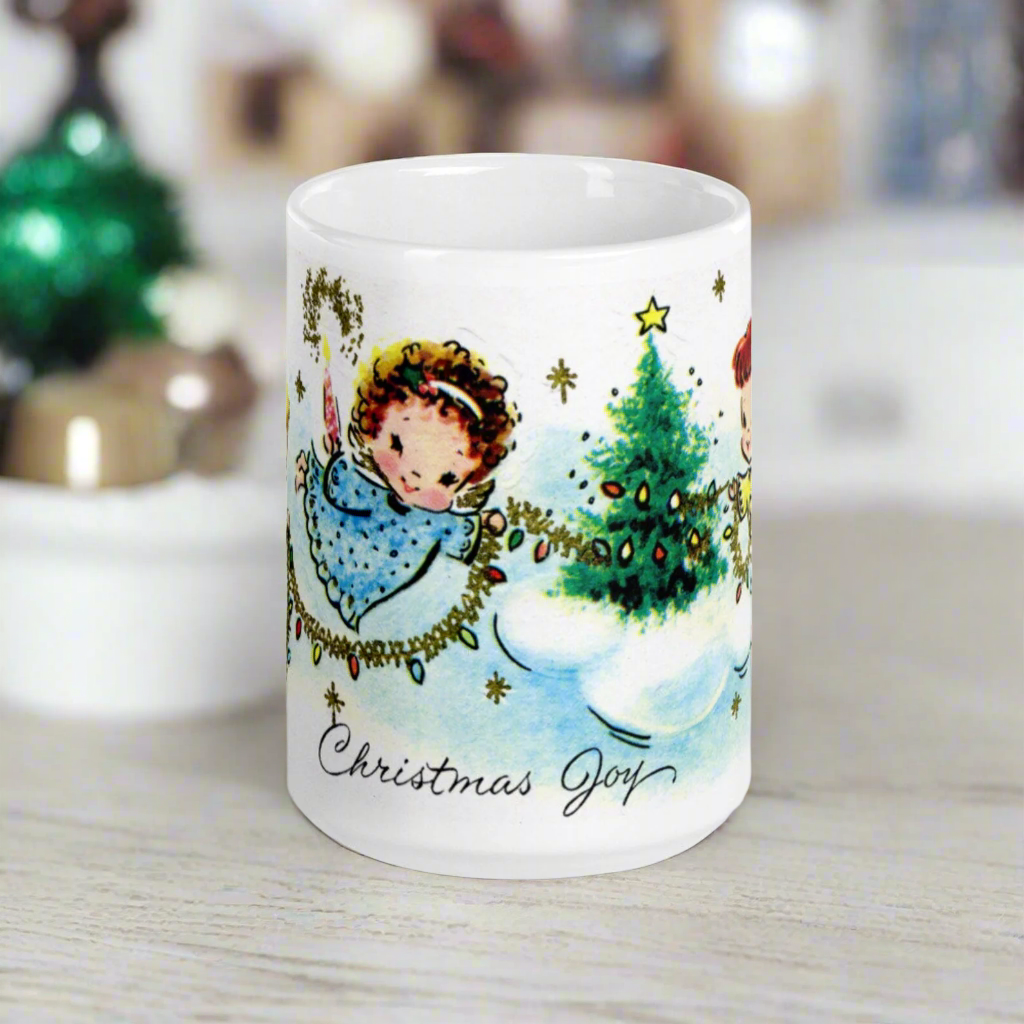 Christmas Joy Angels Mid Century Retro Christmas Print Glossy Mug