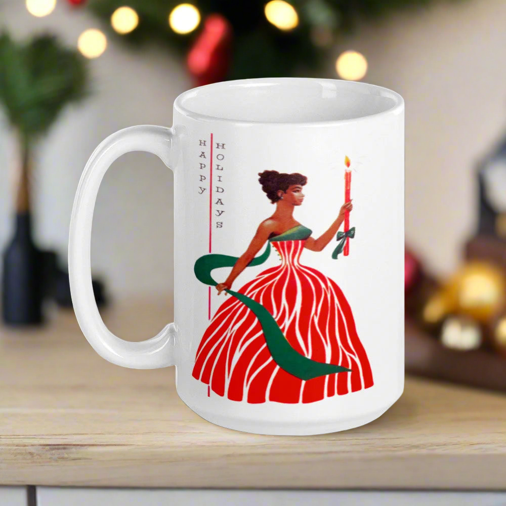 Happy Holidays Christmas Lady Glossy Coffee Mug