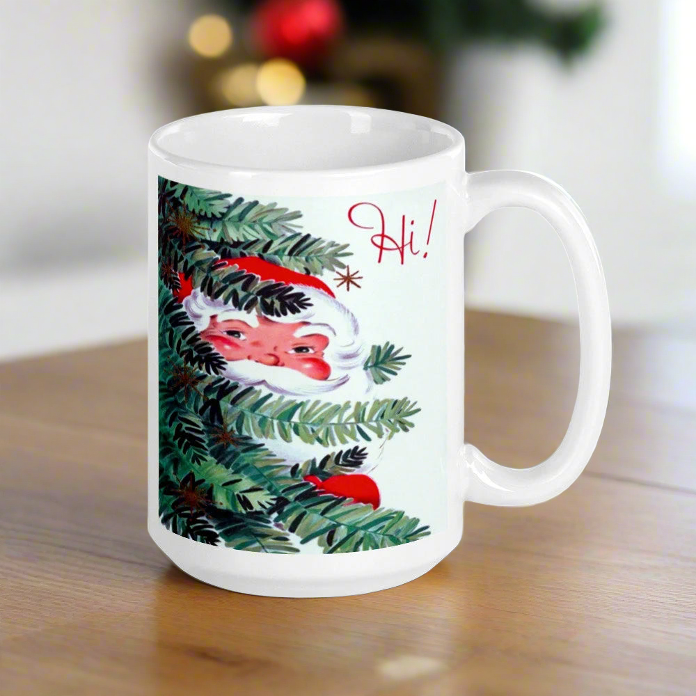 Hi! Santa In Tree Retro Vintage Glossy Coffee Mug