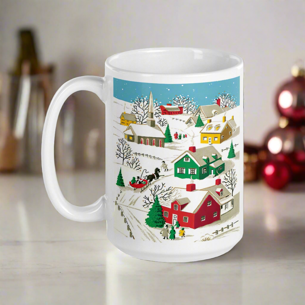 Cozy Christmas Village Retro Christmas Glossy Coffee Mug