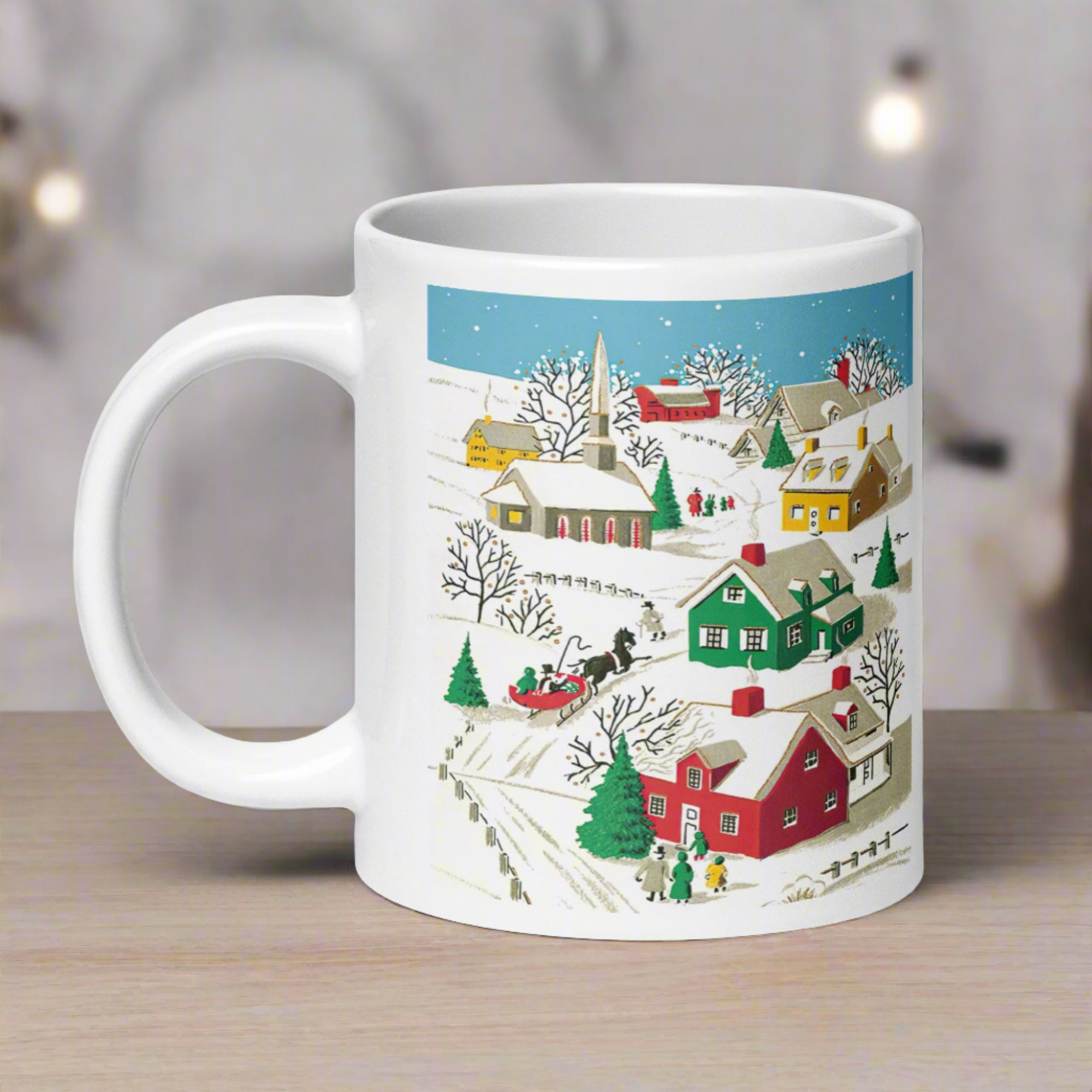 Cozy Christmas Village Retro Christmas Glossy Coffee Mug